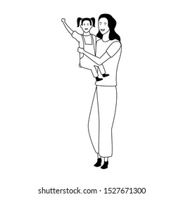 mother with her daughter in arms icon over white background, vector illustration