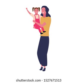 mother with her daughter in arms icon over white background, vector illustration