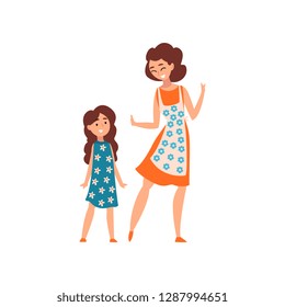 Mother and her daughter, mom having a good time with her kid, motherhood, parenting concept vector Illustration