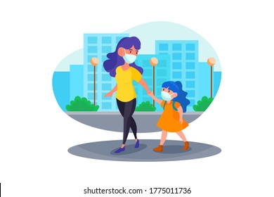 The mother and her daughter are on their way home from school. Vector Illustration concept. svg