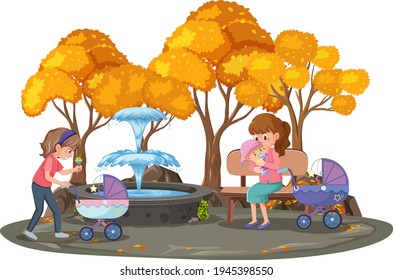 Mother with her daughter in the park isolated illustration