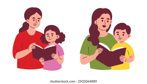 Mother and Her Daughter Reading Book