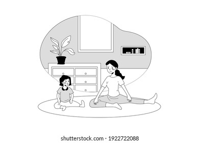 Mother and her girl child doing yoga Vector Illustration concept. Flat illustration isolated on white background.
