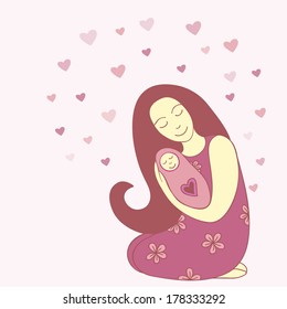 Mother with her little child. Family. Vector art