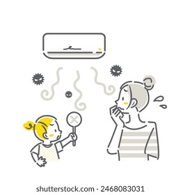 mother and her little daughter, air conditioner