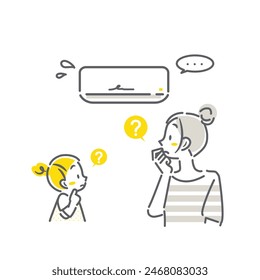 mother and her little daughter, air conditioner