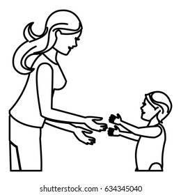 Drawing Mother Her Son Child Together Stock Vector (royalty Free 