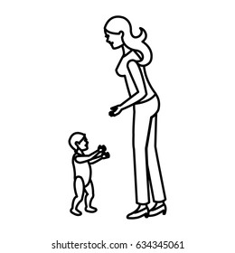 mother and her son child together line