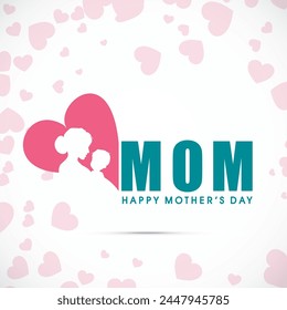 Mother and her son in heart shape for Happy Mothers Day celebration greeting card.