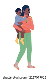 Mother and her son semi flat color vector character. Editable figure. Full body people on white. Christmastime wear simple cartoon style illustration for web graphic design and animation