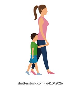 mother and her son walking together
