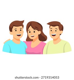 La madre y sus dos hijos sonriendo y abrazándose, representando los lazos familiares y la felicidad.