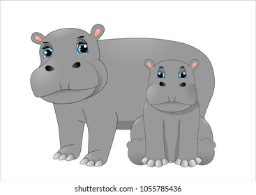 Mother hippo and baby hippo