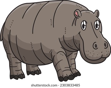 Mother Hippo Cartoon Colored Clipart Illustration