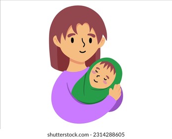 Mother holding baby or avatar icon illustration