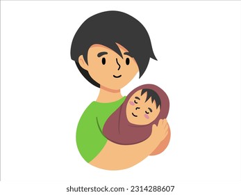 Mother holding baby or avatar icon illustration