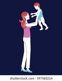 mother holding baby blue background