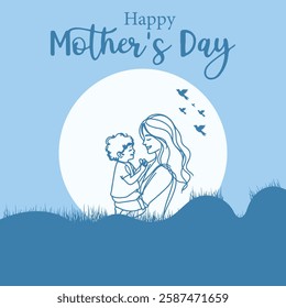 Mother Holding Baby By Hand. Mother's Day special artwork. Happy Mother`s Day Greeting Card. Happy Mother`s Day.