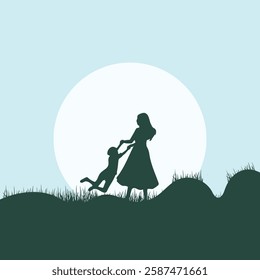 Mother Holding Baby By Hand. Mother's Day special artwork. Happy Mother`s Day Greeting Card. Happy Mother`s Day.