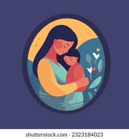 Mother Holding Baby child In Arms. Happy Mother s Day Greeting Card, Logo, icon