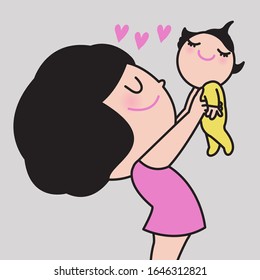 Mother Holding Baby Daughter With Love. Concept Of Mother's Day Card Character illustration