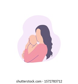 Mother holding the baby in flat vector illustration, mom care baby flat illustration can be use for greeting card in mother's day event or new baby born