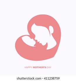 Mother holding a baby in heart shaped silhouette for Happy Mother's Day celebration.