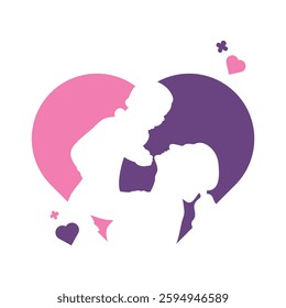 Mother holding a baby with her arm logo design icon. Mother son logo design illustration.