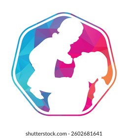 Mother holding a baby with her arm logo design icon. Mother son logo design illustration.