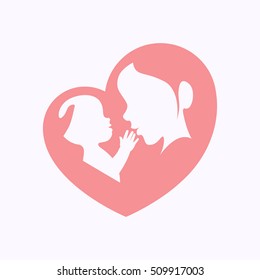 Mother holding a baby with her arm in heart shaped silhouette, happy mother's day celebration