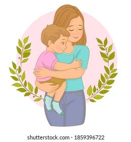 Mother Holding A Baby In Her Arms With Olive Branches Behind