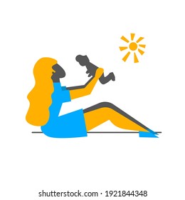 Mother holding baby in her arms. Abstract vector illustration of motherhood and childhood