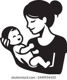 Mother holding a baby in her arms vector illustration.