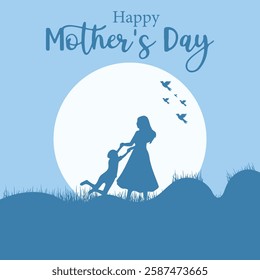 Mother holding a Baby in her hands. Happy mother's day banner. Happy Mother`s Day Greeting Card. Happy Mother Day Artwork. Motherhood In Simple Flat Illustration Style.