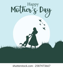 Mother holding a Baby in her hands. Happy mother's day banner. Happy Mother`s Day Greeting Card. Happy Mother Day Artwork. Motherhood In Simple Flat Illustration Style.