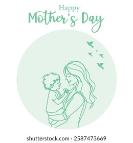 Mother holding a Baby in her hands. Happy mother's day banner. Happy Mother`s Day Greeting Card. Happy Mother Day Artwork. Motherhood In Simple Flat Illustration Style.