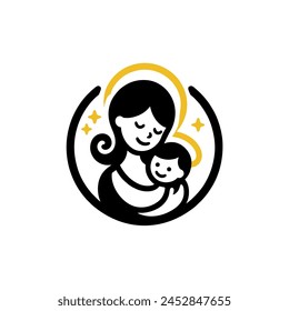 mother holding baby logo, mother's day illustration, 