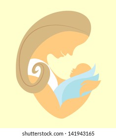 mother holding baby in minimalism style