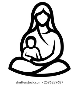 Mother holding baby minimalist line art vector illustration on white background