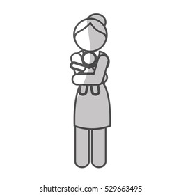 mother holding a baby on her arms  over white background. pictogram design. vector illustration