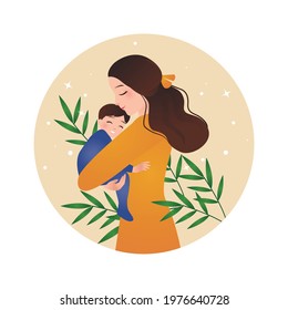 Mother holding a baby. Parenting concept. Flat vector design