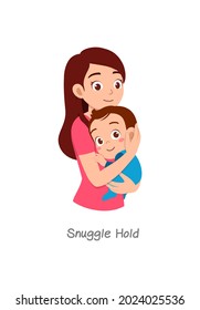 mother holding baby with pose named snuggle hold