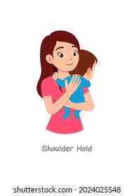 mother holding baby with pose named shoulder hold