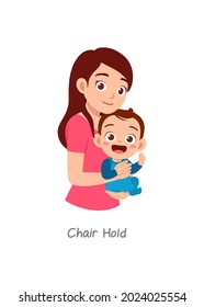 mother holding baby with pose named chair hold