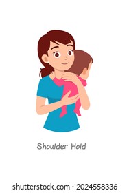 mother holding baby with pose named shoulder hold