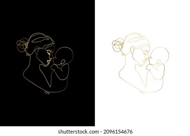 Mother Holding a Baby Print, Printable Nursery Gold Line Art, Mother and Baby Wall Line Art, Minimal Gold Line Art, Mother and Child Line Drawing