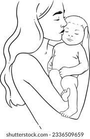 Mother Holding a Baby Print, Mother and Baby Wall Line Art, Minimal Nursery Line Art, Mother and Child Line Drawing