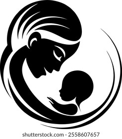 Mother holding baby silhouette vector illustration
