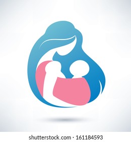 mother holding baby in the sling, vector symbol