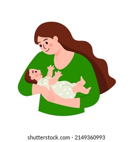 Mother Holding Baby Son Or Daughter In Her Arms. Cartoon Flat Illustration. Happy Mother's Day Concept.